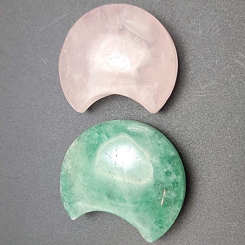 2" Green Aventurine and Rose Quartz Crescent Stone Moon 50mm X 20mm - Picture 3 of 8